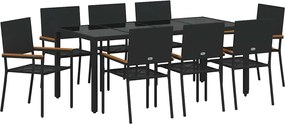 vidaXL Set de masă pentru grădină 9 pcs Negru poliratan