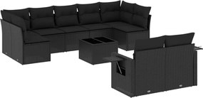 vidaXL Set canapele de grădină cu perne, 10 piese, negru, poliratan