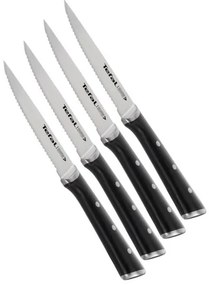 Tefal - Set de 4 cuțite pentru steak din oțel inoxidabil ICE FORCE, 11 cm, crom/negru