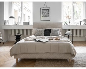 Pat matrimonial bej tapițat și somieră 160x200 cm Sleepy Luna – Miuform