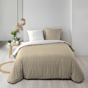 Lenjerie de pat albă-bej din bumbac pentru pat dublu 200x200 cm Cadria – douceur d'intérieur