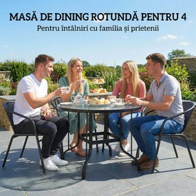 Outsunny Masă Rotundă de Grădină pentru Maxim 4 Persoane cu Gaură pentru Umbrelă, Ø96,5x71 cm, Negru | Aosom Romania