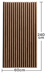 Panou riflaj acustic decorativ, MDF si pasla, AC14, 240x60x2.1cm, Stejar inchis