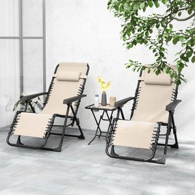 Outsunny Set de 2 Șezlonguri de Grădină cu Gravitație Zero și Măsuță cu Suport pentru Pahare, 47x47x54 cm, Bej | Aosom Romania