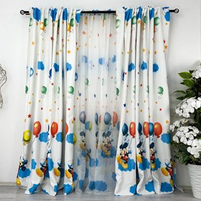 Set 2 bucati Draperie Satinata pentru copii  Mickey cu baloane  2m latime x 2.35m inaltime  cu rejansa pentru sina