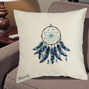 Perna Personalizata Prinzator de Vise cu Pene Albastre, 40x40 cm, Ecru, Husa Detasabila, Perna Inclusa, BEKZ®