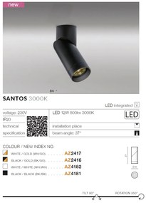 Spot LED modern directionabil aplicat tavan/plafon Santos negru