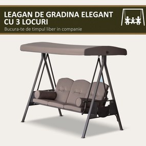 Outsunny Balansoar 3 Locuri Autoportant de Exterior, Cadru Rezistent, Șezut Căptușit cu Acoperiș Reglabil, Maro | Aosom Romania