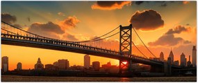 Tablou - Apus de soare peste Podul Ben Franklin, Philadelphia (120x50 cm)
