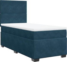 vidaXL Pat box spring cu saltea, albastru, 90x190 cm, catifea