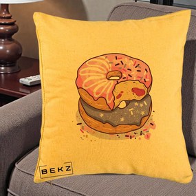 Perna Decorativa Donuts Roz si Mov, 40x40 cm, Galben, Husa Detasabila, Perna Inclusa, BEKZ®