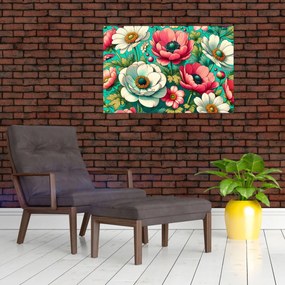 Tablou - Flori pe fundal albastru (90x60 cm)