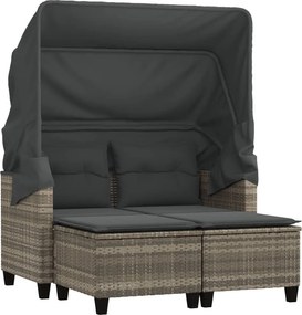 vidaXL Canapea grădină 2 locuri cu baldachin și scaune, gri, poliratan