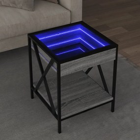 847695 vidaXL Măsuță de cafea cu LED infinity, gri sonoma, 40x40x49 cm