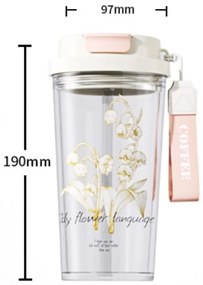 Pahar din sticlă , cu capac și pai, imprimeu floral, 550 ml, eCarla, BD29