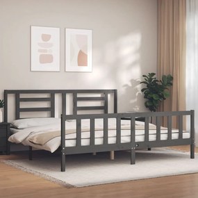 vidaXL Cadru pat cu tăblie 200x200 cm, gri, lemn masiv