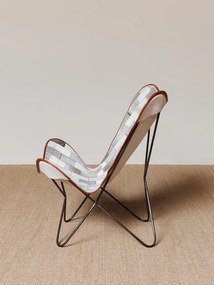 Fotoliu patchwork gri din piele de vacă cu structură din metal, „Aubrac Butterfly”