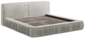 Pat dublu tapițat gri deschis cu spațiu de depozitare cu grilă 160x200 cm Keoni - Makamii