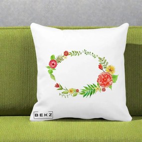 Perna Decorativa Coroana Florala Acuarela, 40x40 cm, Alba Mata, Husa Detasabila, Perna Inclusa, BEKZ®