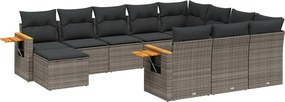 vidaXL Set canapele de grădină cu perne, 11 piese, gri, poliratan