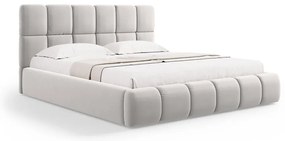 Pat matrimonial gri deschis tapițat din catifea cu spațiu de depozitare cu somieră 200x200 cm Bellis – Micadoni