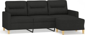 vidaXL Canapea cu 3 locuri cu taburet, negru, 180 cm, material textil