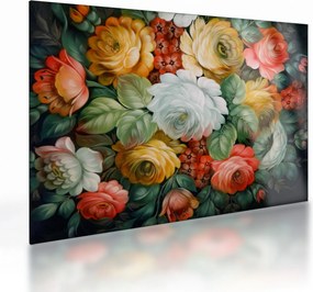 Tablou pe sticlă cu buchet pictat de flori (70x50 cm)