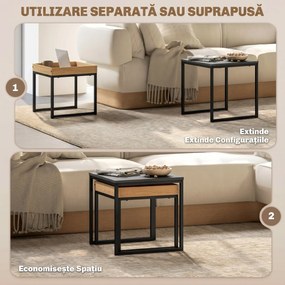 HOMCOM Set 2 Măsuțe de Cafea Moderne cu Picioare în Formă de U, Măsuțe de Sufragerie din Lemn și Oțel, 40x40x40 cm, Negru | Aosom Romania