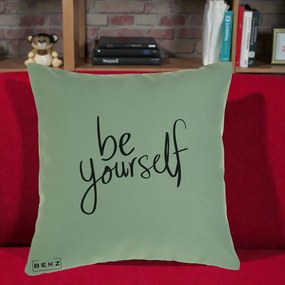 Perna Decorativa Be Yourself Caligrafie Neagra, 40x40 cm, Verde, Husa Detasabila, Perna Inclusa, BEKZ®