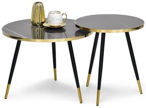 Set de 2 măsuțe de cafea Zoya Zest S (marmură grafit + aurie + negru). 1111892
