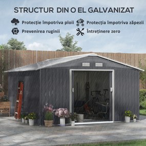 Outsunny magazie unelte, sopron din otel galvanizat, casuta de gradina pentru unelte de gradina 3.4x3.86x2m | AOSOM RO