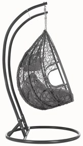 RESIGILAT- Fotoliu leagan dublu, suspendat, cu perne moi, rezistente la UV, împletitură tip răchită, structură metalică, pentru interior și exterior, Gri
