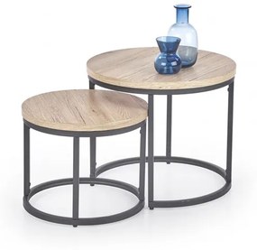 Set 2 mese de cafea Oreo stejar san remo/negru - d 43-53 x h 35-45 cm