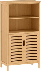 kleankin Mobile Bagno in Bambù, Mobiletto Bagno Salvaspazio con 2 Ante a Persiana e Ripiani Aperti, Armadietto da Terra per Sala da Pranzo, Salotto, Soggiorno, Cucina, 50x29x92 cm, Color Legno | Aosom Romania