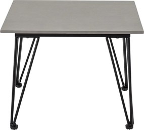 Măsuță de cafea pătrată din fibrociment și metal, gri și negru, de exterior, cu picioare în V, 42 x 55 x 55 cm, „Mundo”