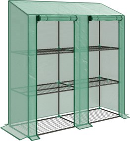 Outsunny Seră de Grădină cu Copertină din PE, Seră cu Acoperiș Înclinat, 2 Uși Rulante și 6 Rafturi, 143x46x151cm, Verde | Aosom Romania
