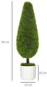 Set 2 Plante Artificiale cu Ghiveci de Ø12x16 cm, Muschi si Ciment, Plante Artificiale de 90cm din PE si Plastic, Verde-Alb HOMCOM | Aosom RO
