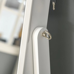 HOMCOM Oglindă Portbijuterii, Dulap Portbijuterii cu Unghi Reglabil, Organizator pentru Inele, Coliere, Cercei, Încuietoare cu Cheie, pentru Dormitor, Living, 46x36.5x151.5cm, Alb | Aosom Romania