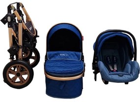 Carucior nou nascuti 3 in 1 Baby Care™ PRO 530, Cu geanta bebe, Cadru Aluminiu , Amortizoare, Roti din cauciuc plin AVE, Landou, Scoica auto, Spatar