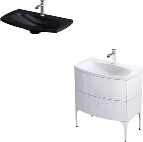 Set dulap baza suspendat Oristo Louis alb 2 sertare cu lavoar negru mat 82 cm
