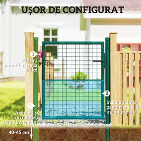 Outsunny Poartă de Grădină din Oțel 97x150 cm, Poartă cu Încuietoare, 3 Chei, Mâner și 2 Stâlpi | Aosom Romania