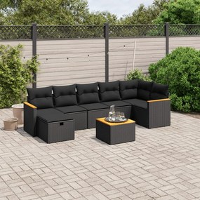 3265318 vidaXL Set mobilier de grădină cu perne, 8 piese, negru, poliratan