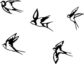 Set 5 decoratiuni perete SWALLOWS-303, negru, metal