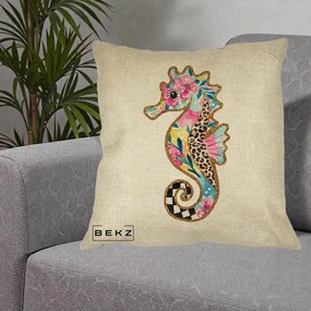 Perna Decorativa Calut de Mare Glitter Tropical, 40x40 cm, Crem, Husa Detasabila, Perna Inclusa, BEKZ®