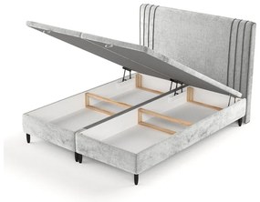 Pat matrimonial gri tapițat cu spațiu de depozitare 160x200 cm Musca – Maison de Rêve