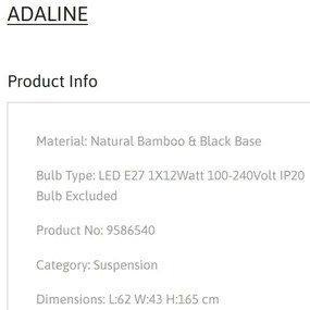 Lustra bambus design natural ADALINE NVL-9586540