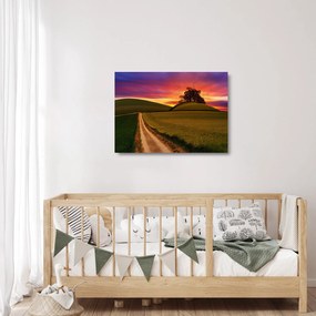 Tablou pe sticlă câmpului cu apus de soare (70x50 cm)