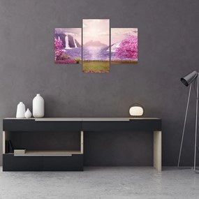 Tablou cu pomi roz cu lac (90x60 cm)