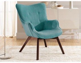 Fotoliu turcoaz cu tapițerie din catifea reiată Niko – Ropez