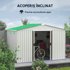 Outsunny Magazin de gradina cu usi glisante duble, sopron de gradina din otel si PP, casuta de gradina 277x195x192cm, argintiu | Aosom Romania